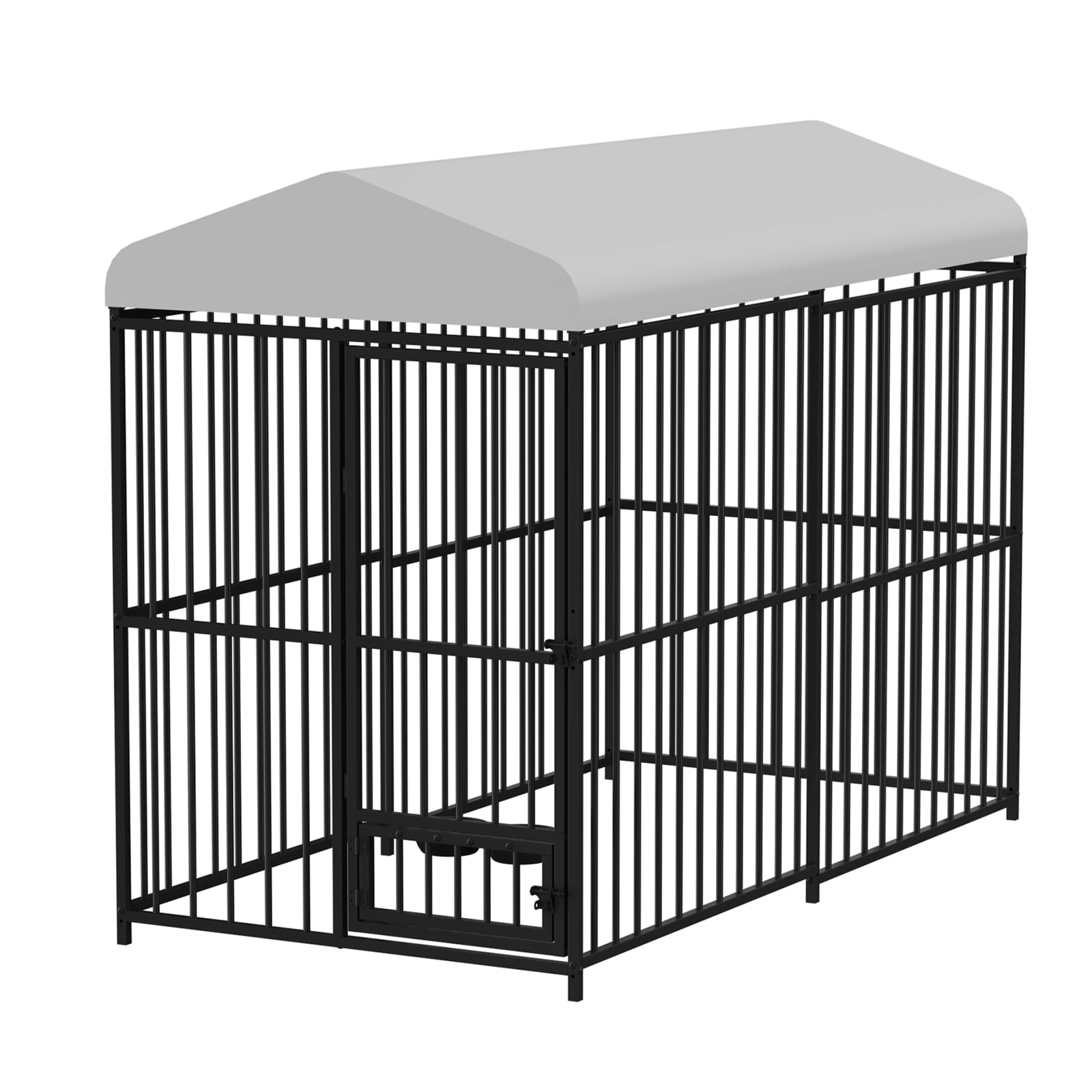 4×4×6 Ft Large Outdoor Dog Kennel, Heavy Duty Metal Dog Cage with Rotating Feeding Bowl, Waterproof Roof Cover & Lock, Weatherproof for All Dog Breeds, Perfect for Outdoor or Indoor Use