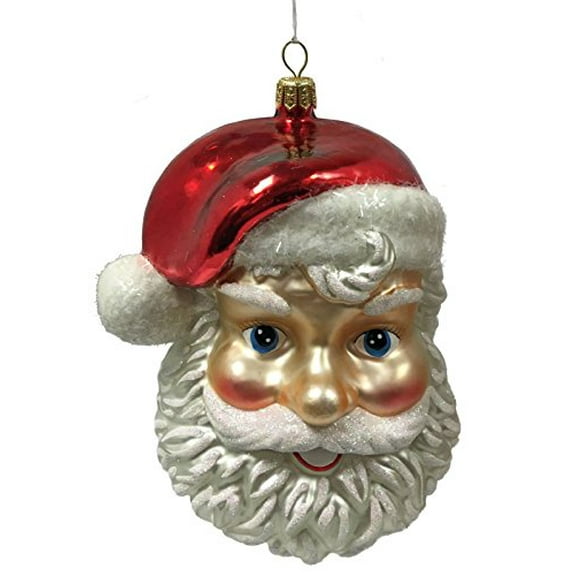 Large Classic Smiling Santa Claus Face Polish Glass Christmas Tree Ornament