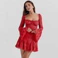 thumbnail image 4 of Robe à Encolure Carrée pour Femmes Manches Longues Manches Trapèze Courte Mini Robes Rouge m, 4 of 8