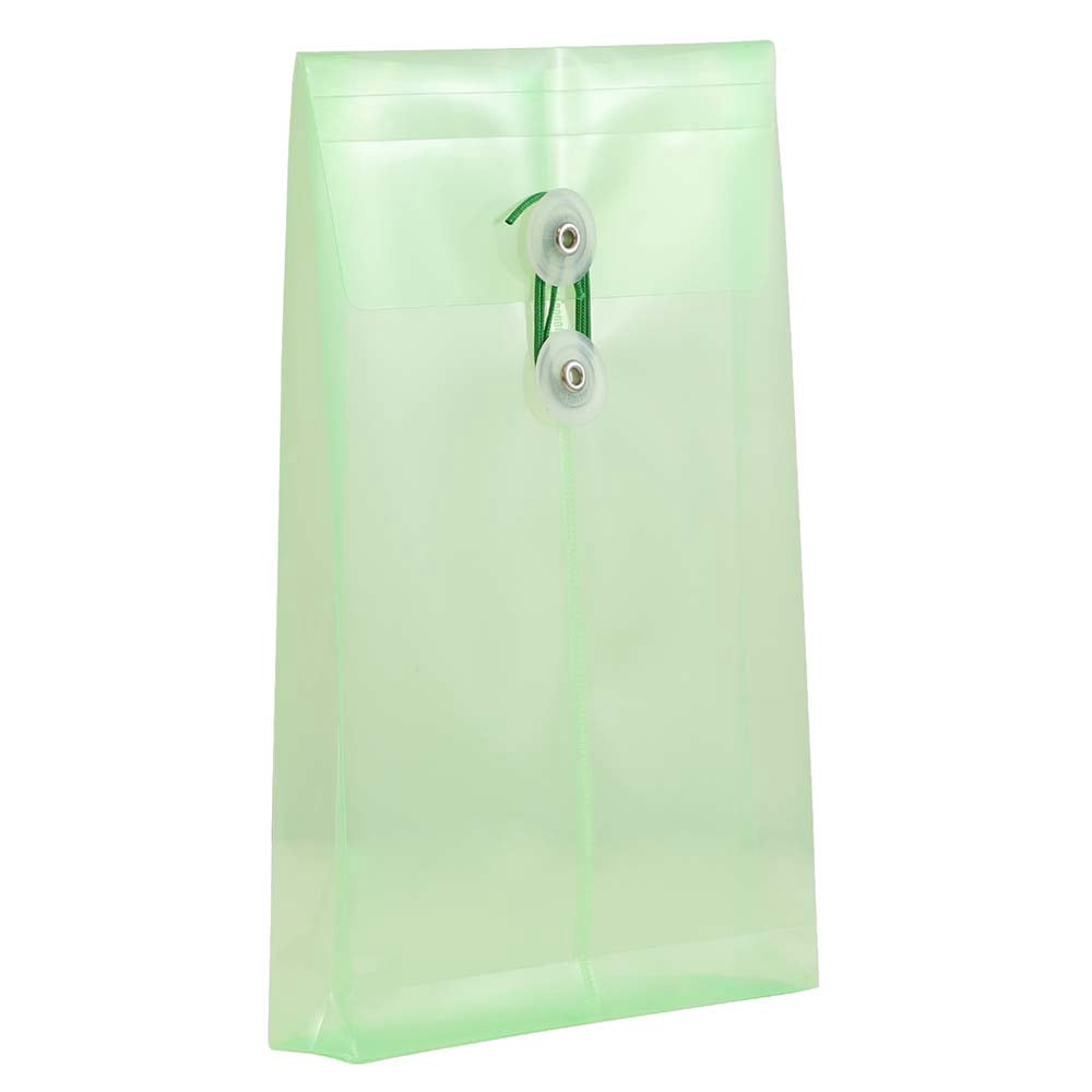 JAM Paper Plastic Envelopes with Button & String Tie Closure, 6 1/4 x 9 1/4, Green, 3/Pack