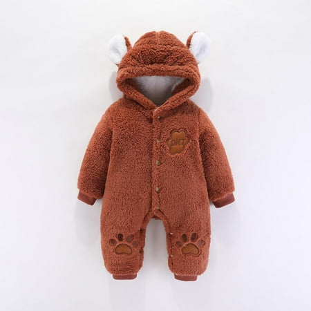 

Girls Boys Clothes Warm Ears Bear Claw Overall Rompers Hooded Jumpsuit Cartoon Warm Fleece Hooded Romper Jacket Overcoat Thick Down Coat Teddy Bear Fleece Winter Jumpsuit