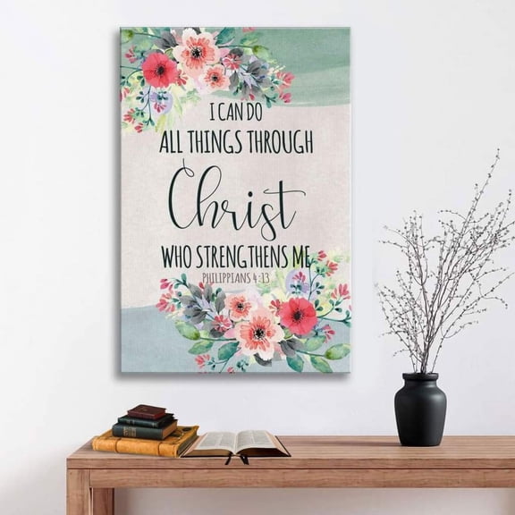 Philippians 4:13 Canvas Wall Art, I Can Do All Things Through Christ Print, Christian Bible Verse Decor