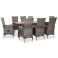 thumbnail image 1 of vidaXL 9 Piece Outdoor Dining Set with Cushions Poly Rattan Grey, 1 of 3