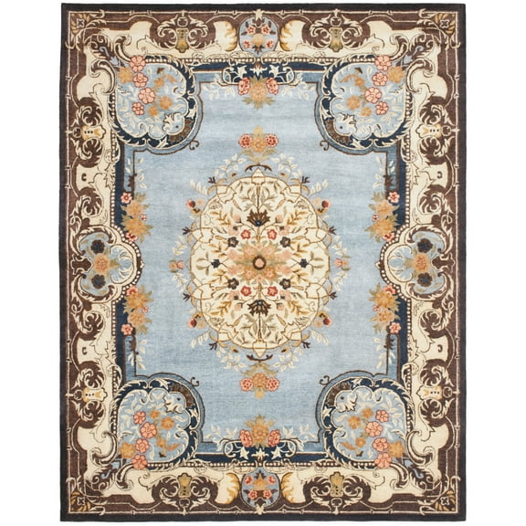 SAFAVIEH Bergama Payton Oriental Wool Area Rug, Light Blue/Ivory, 9' x 12'