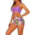 thumbnail image 4 of Conjuntos de bikini con tirantes para mujer, 2 piezas, estampado tropical, pantalones cortos de cintura alta, trajes de baño grandes en púrpura, 4 of 5