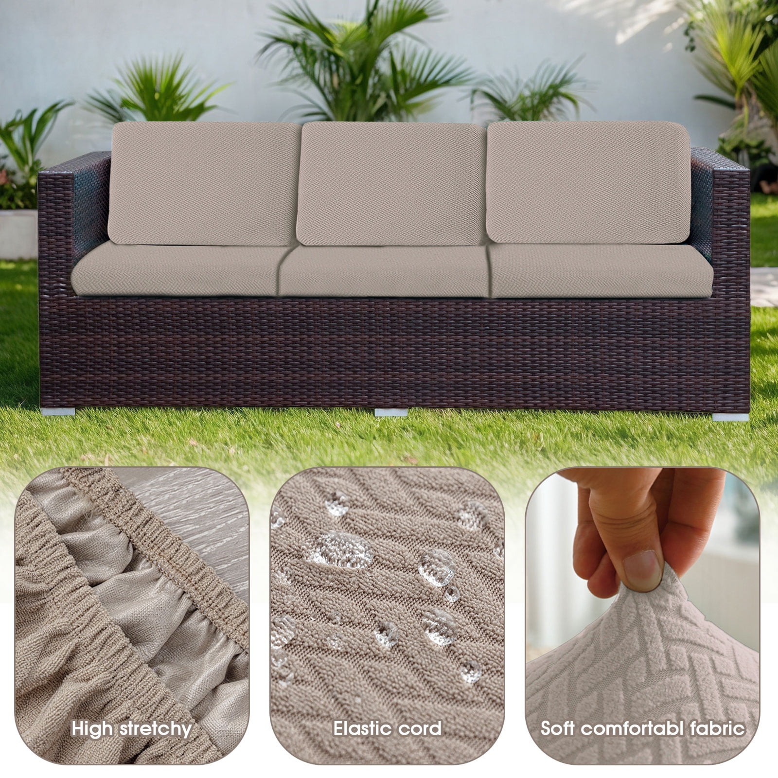 TOPCHANCES 2 Pack Patio Stretch Sofa Cushion Covers, Waterproof Outdoor Furniture Cushion Slipcovers Replacement Chair Seat Protector Covers