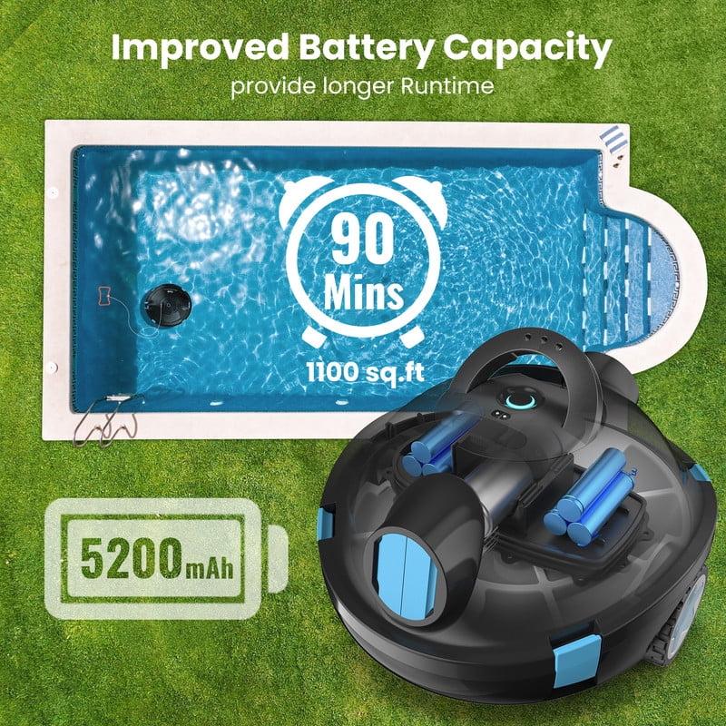 POWEART Cordless Robotic Pool Cleaner, 90-Min Auto Vacuum, Smart Edge Shutoff, Deep Clean, Large Filter Basket for Flat Above-Ground Swimming Pools