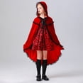 thumbnail image 3 of Youpwaven Little Red Riding Hood Halloween Costume for G'i'rls, Hooded Cape and Gothic Lace-up Dress 2-Piece Set, Deluxe Medieval Fairytale Roleplay Outfit Size 8, 3 of 9