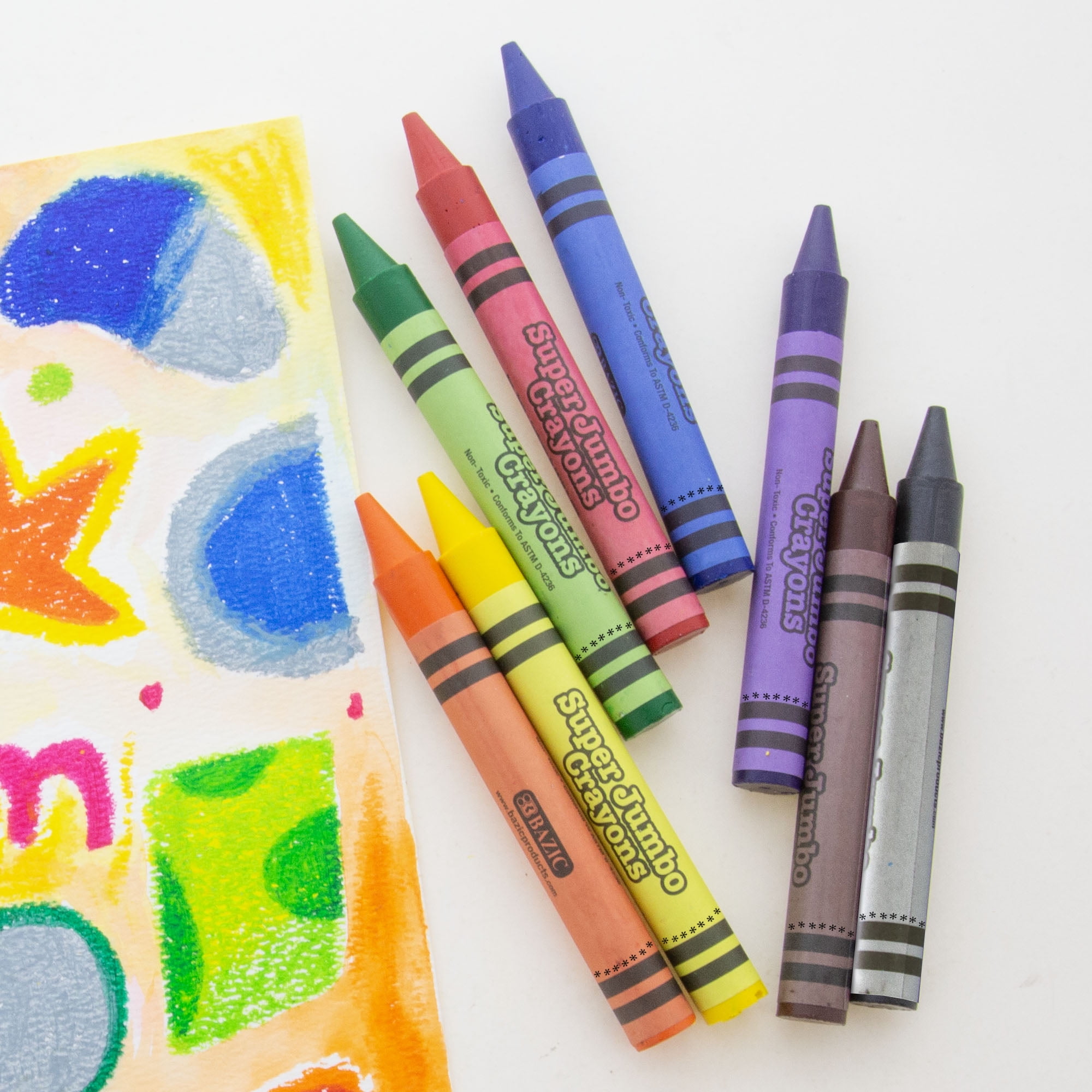 BAZIC Super Jumbo Crayons 8 Color, Non Toxic Crayon (8/Pack), 24-Packs
