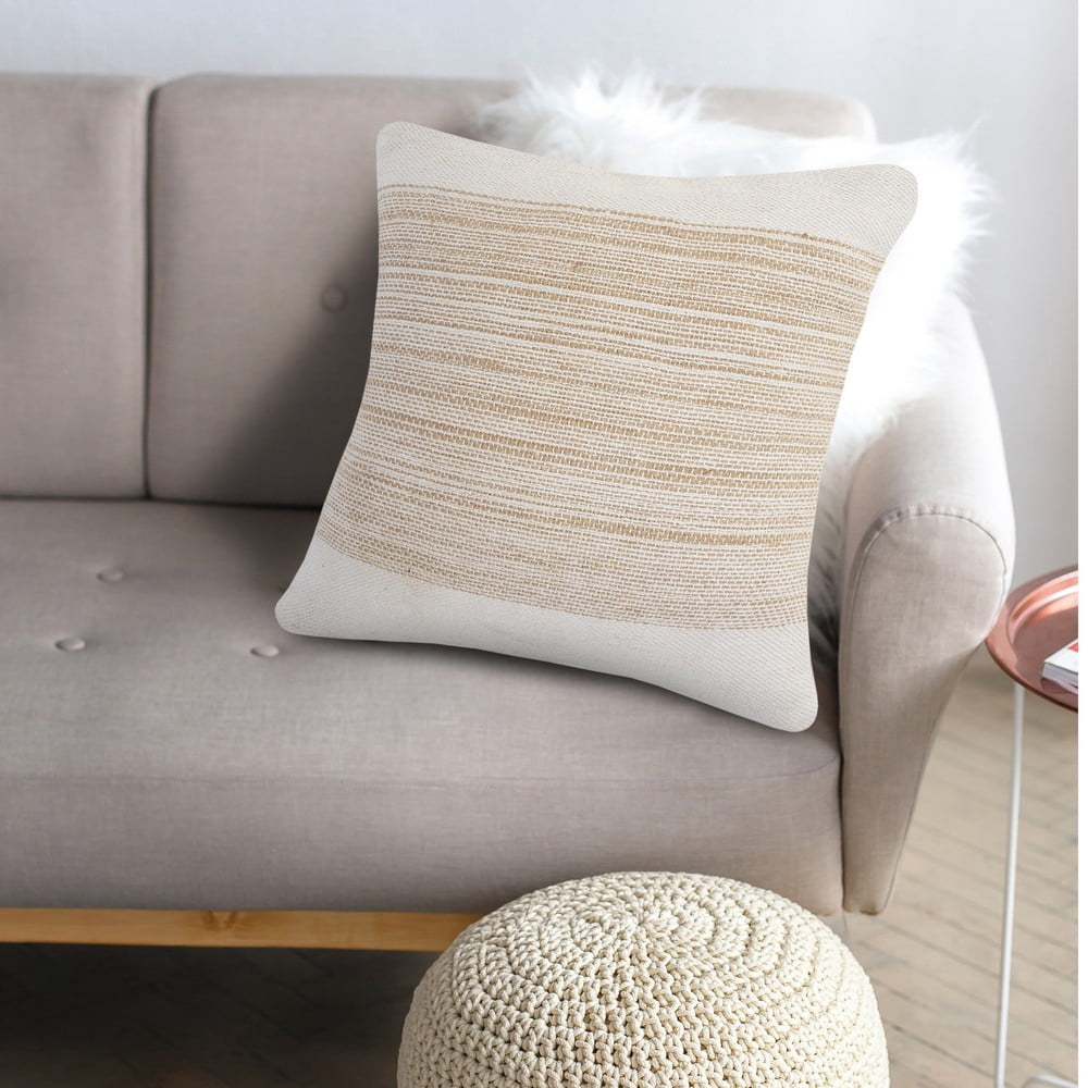 Laddha Home Designs Handwoven Striped Cotton Throw Pillow Cover - 20" - Beige and White