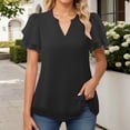 thumbnail image 2 of Adeawade Women Summer T Shirts Crewneck Tee Blouse With Peplum Hem And Flutter Sleeves Chiffon Top Trend Clothing Black S, 2 of 5