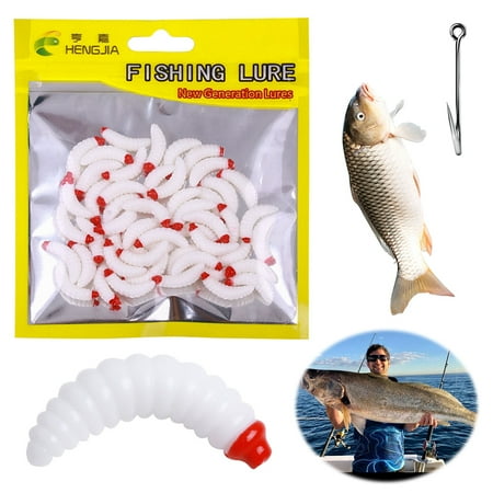 ShYlai 50Pcs 24mm Maggot Grub Soft Fishing Worm Lure for Freshwater Seawater (Orange)