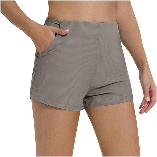 cfhntfmh Yoga Shorts for Women High Waisted Ribbed Shorts Summer Stretch Athletic Gym Running Shorts with Pockets