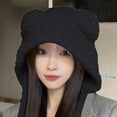 thumbnail image 2 of MSJUHEG Hooded Beanie Hat for Women Soft Fuzzy Plush Fluffy Warm Headwear for Autumn Winter Outdoor Sports and General Casual Activities Black One Size, 2 of 4
