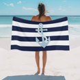 thumbnail image 3 of Beach Towel Teal Anchor Bath Pool Towels Navy Blue Stripes Absorbent Beach Towel Soft Large Quick Dry Lightweight Camping Travel Sports Yoga Gym Swim Towels for Adult 35x70 Inch, 3 of 9