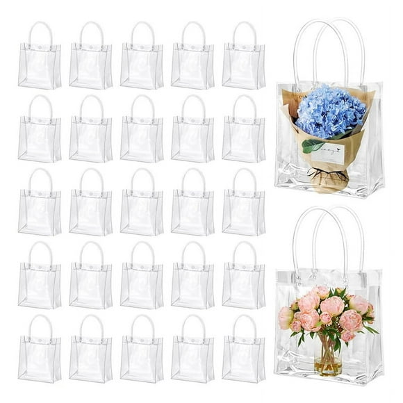 50 Pcs Sacs-Cadeaux Transparents avec Poignées Sacs-Cadeaux en Plastique Transparents Sacs Fourre-Tout Réutilisables Sacs à Bonbons pour Mariage,50 x Sacs-Cadeaux Transparents,Transparent