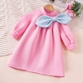 thumbnail image 2 of GigrtiJin 1- 7 Years Infant Baby Dress Solid Color Crew Neck Long Sleeve Cotton Cute Princess Dress with Bow for Toddler Girls, 2 of 7