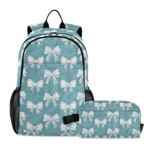 ALAZA Turquoise Bows School Backpack Lunch Box Set Student Bookbag