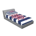 thumbnail image 2 of Ambesonne Nautical Fitted Sheet & Pillow Sham Set, Red Ship Wheel, Twin, Navy Blue Red, 2 of 2