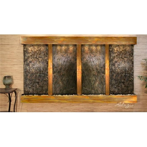 Adagio RFS1002 Regal Falls Square Rustic Copper Green Natural Slate Wall Fountain
