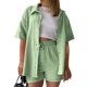 thumbnail image 3 of Conjunto de 2 piezas para mujer con camiseta de manga corta lisa y pantalones cortos: conjunto informal para el verano, tejido fácil de cuidar, 3 of 6
