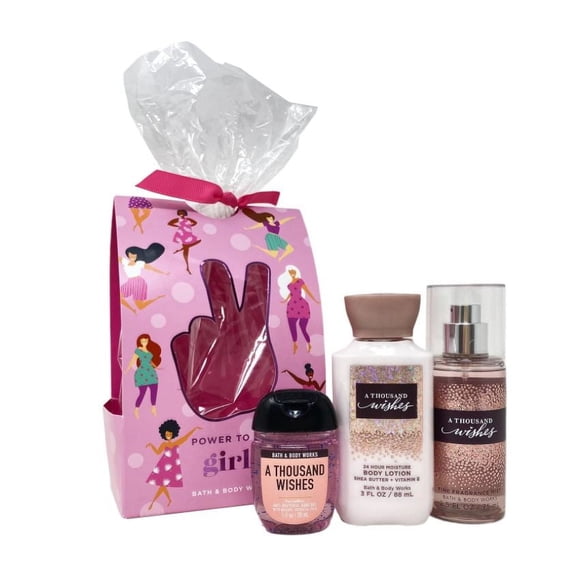 Bath & Body Works A THOUSAND WISHES Mini Gift Set Travel Size - Fine Fragrance Mist, Body Lotion, PocketBac Hand Sanitizer arranged in cello with a decorative wraparound