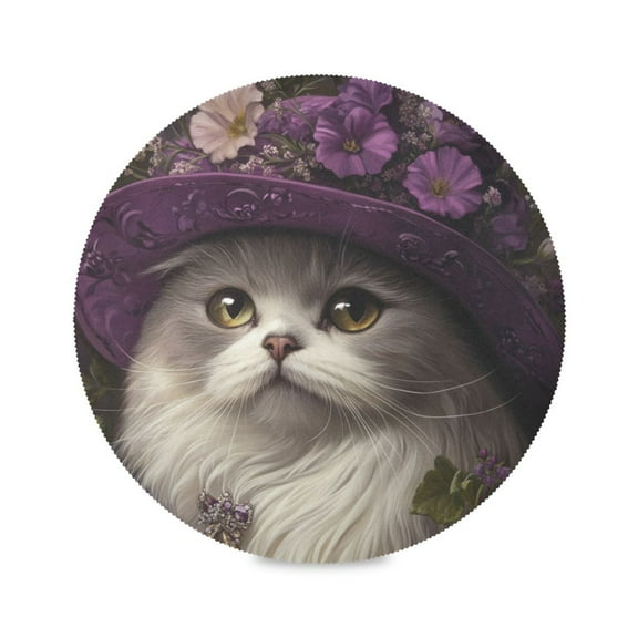 WOBOGO Elegant Persian Cat Round Placemats Set of 1 Heat Resistant Washable Kitchen Table Decorations 15.4in