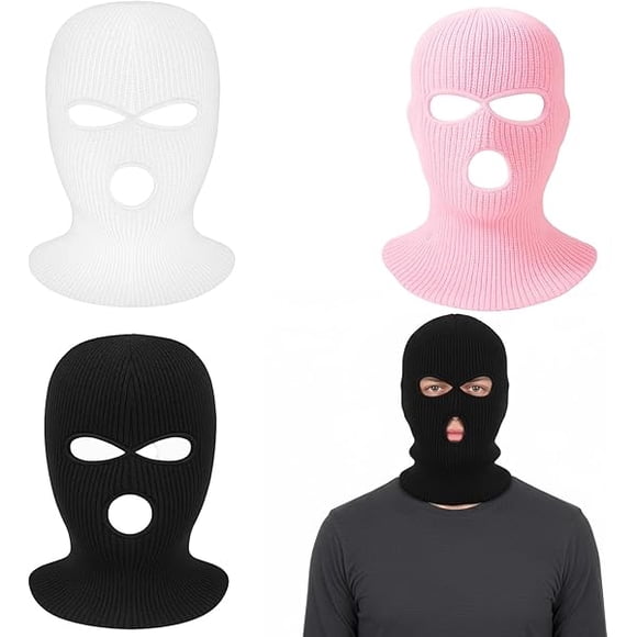 AoVoTo 3 Hole Ski Mask, Winter Face Cover for Outdoor Sports, Black Pink White Balaclava Face Mask Men Set, Cold Weather Protection for Men and Women