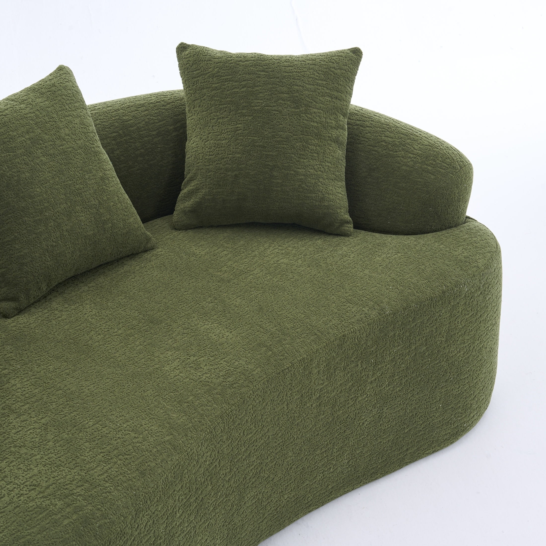 Noble House Arlyn 65" Curved Loveseat Sofa with Pillows, Chenille Compact Compression Couch for Small Spaces, Green