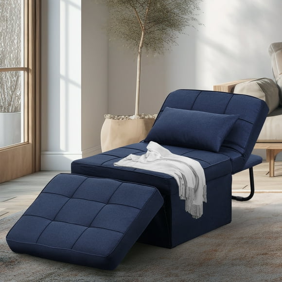 Ainfox Folding Sofa Bed, 4 in 1 Daybeds Ottoman Chair Lounge Couch for Guest Sleeper, Suitable for Modern Living Room, Bedroom, Twin Size(Deep Blue)