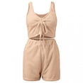 thumbnail image 5 of Women's Sexy Fuzzy Fleece 3 Piece Outfits Pajamas Soft Cardigan Coat Jacket and Crop Tank Top Shorts Set Loungewear, 5 of 7