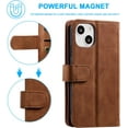 thumbnail image 6 of Wallet Case for iPhone 13 6.1 inch, Retro Matte 9 Card Holder Slots Zipper Pocket Case PU Leather Magnetic Closure Kickstand with Wrist Strap Folio Flip Case - Brown, 6 of 15