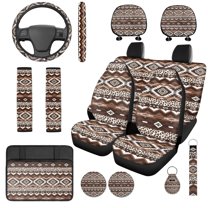 Uorisanigo Aztec Tribal 14 Pack Car Accessories Set with Cars Seat Covers Auto Steering Wheel Accessories and Cars Headrest Cover Armrest Cover Stretch Polyester Fabric Cover for Car SUV