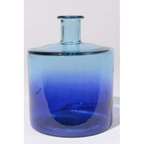 10.5" Seaside Treasures Hand-Made Transparent Blue Ombre Recycled Spanish Glass Vase
