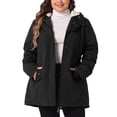 thumbnail image 1 of Abrigo de mujer plus size Agnes Orinda, chaqueta con capucha forrada de felpa, cintura elástica, con cremallera y botones, de manga larga, parka con bolsillos, 2X negro, 1 of 6