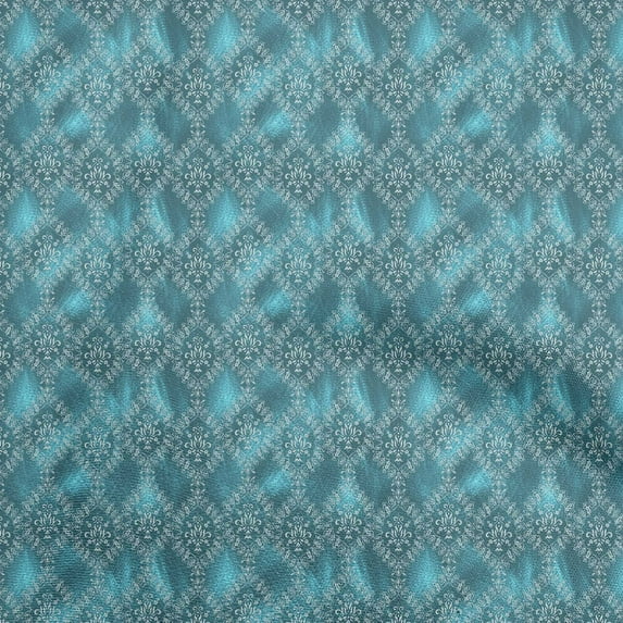 oneOone Cotton Cambric Teal Blue Fabric Damask Sewing Craft Projects Fabric Prints By Yard 42 Inch Wide