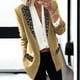 thumbnail image 2 of Chaquetas de traje de lentejuelas Fahion Capa de solapa para mujer, con muesca de , estilo casual, para oficina, prendas de vestir,blazer moda（Caqui， XL), 2 of 4