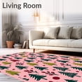 thumbnail image 2 of ODIKA 8'x10' Machine Washable Non-Slip Area Rug, Rustic Holiday Pine with Stylized Berry Sprigs and Festival Ornaments High Traffic Rug with Pad, Pink, 653183, 2 of 8
