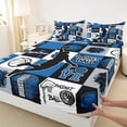thumbnail image 4 of Castle Fairy Basketball Gamer Collage King Sheets 4pcs, Sport Geometric Grid Bedding, Black Navy Blue,1 Fitted Sheet, 1 Flat Sheet and 2 Pillowcases, 4 of 6