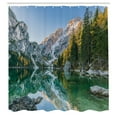 thumbnail image 3 of Ambesonne Nature Shower Curtain, Fall View Lake Mountain, 69"Wx70"L, Green Grey, 3 of 5