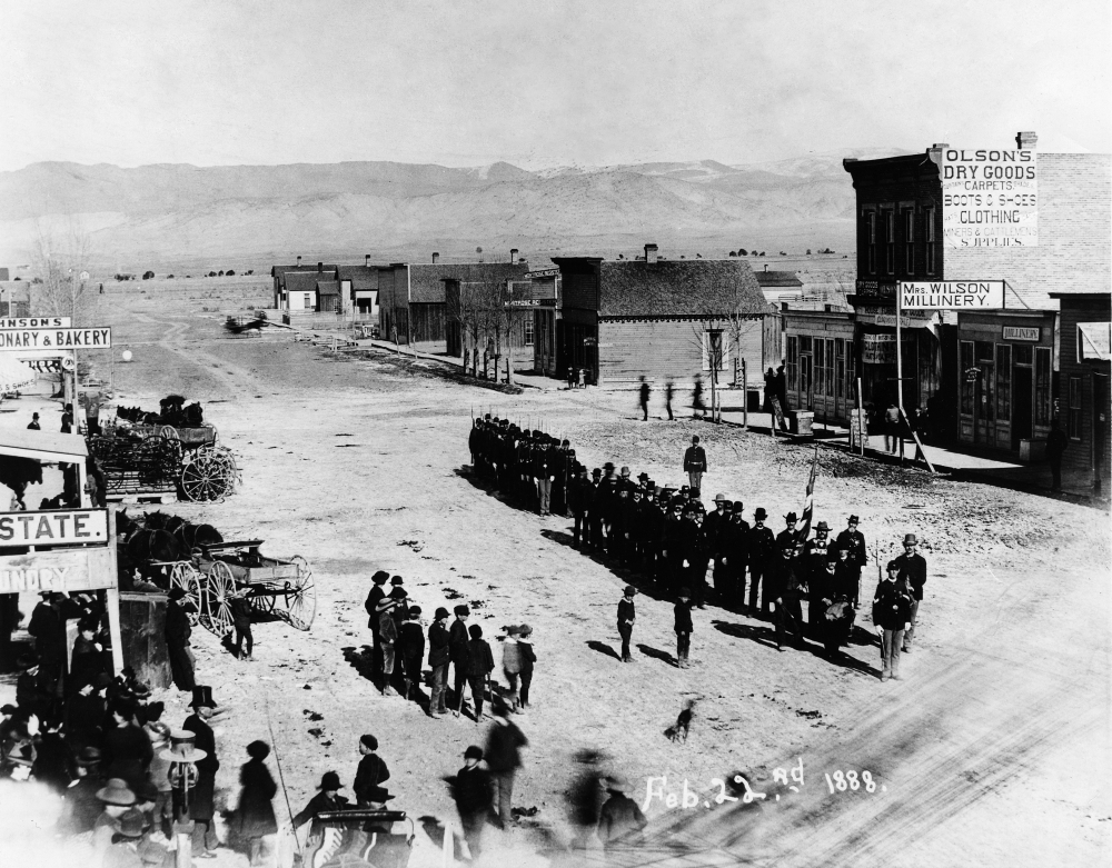 Colorado Montrose 1888. Nmen In Suits And Military Uniforms Gathered
