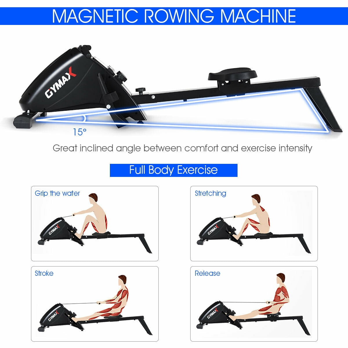 Gymax Foldable Magnetic Rowing Machine Rower w 10 Level Tension Resistance System Walmart