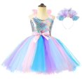 thumbnail image 3 of Vestido de princesa sirena para fiesta de niñas, vestido de actuación, falda acampanada Halter, vestido de red + decoración de banda para el pelo, 3 of 5
