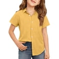 thumbnail image 2 of VV AVEORS Girls Button Down Shirts Kids Short Sleeve Dress Shirts School Uniform Blouse Loose Fit Tops Yellow 130, 2 of 5
