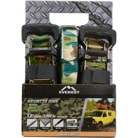 Everest Camo 1" x 12' Ratchet Tie Down, 3,000 lbs, 2-Pack