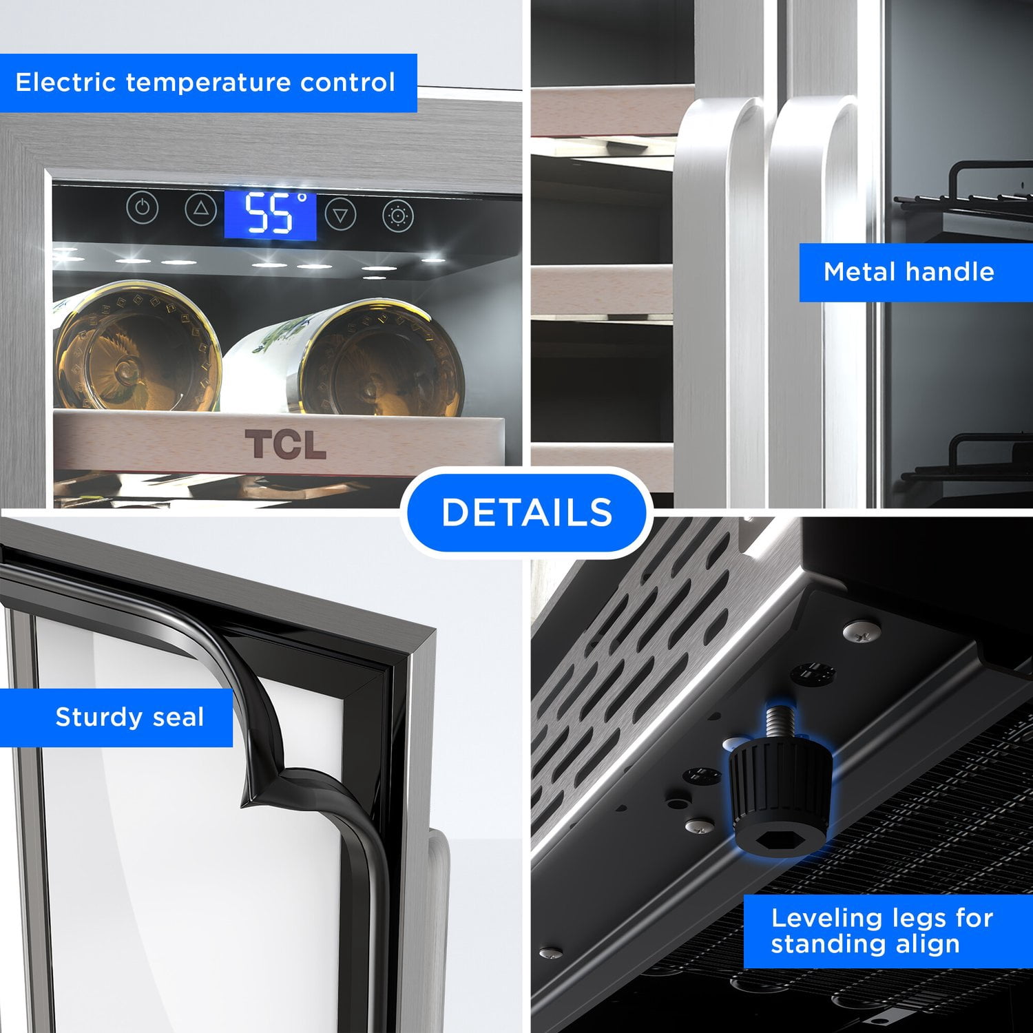 TCL Stainless Steel Double Door 20 Bottle 78 Can Dual Zone Wine & Beverage Cooler, 5.3 Cu. Ft.