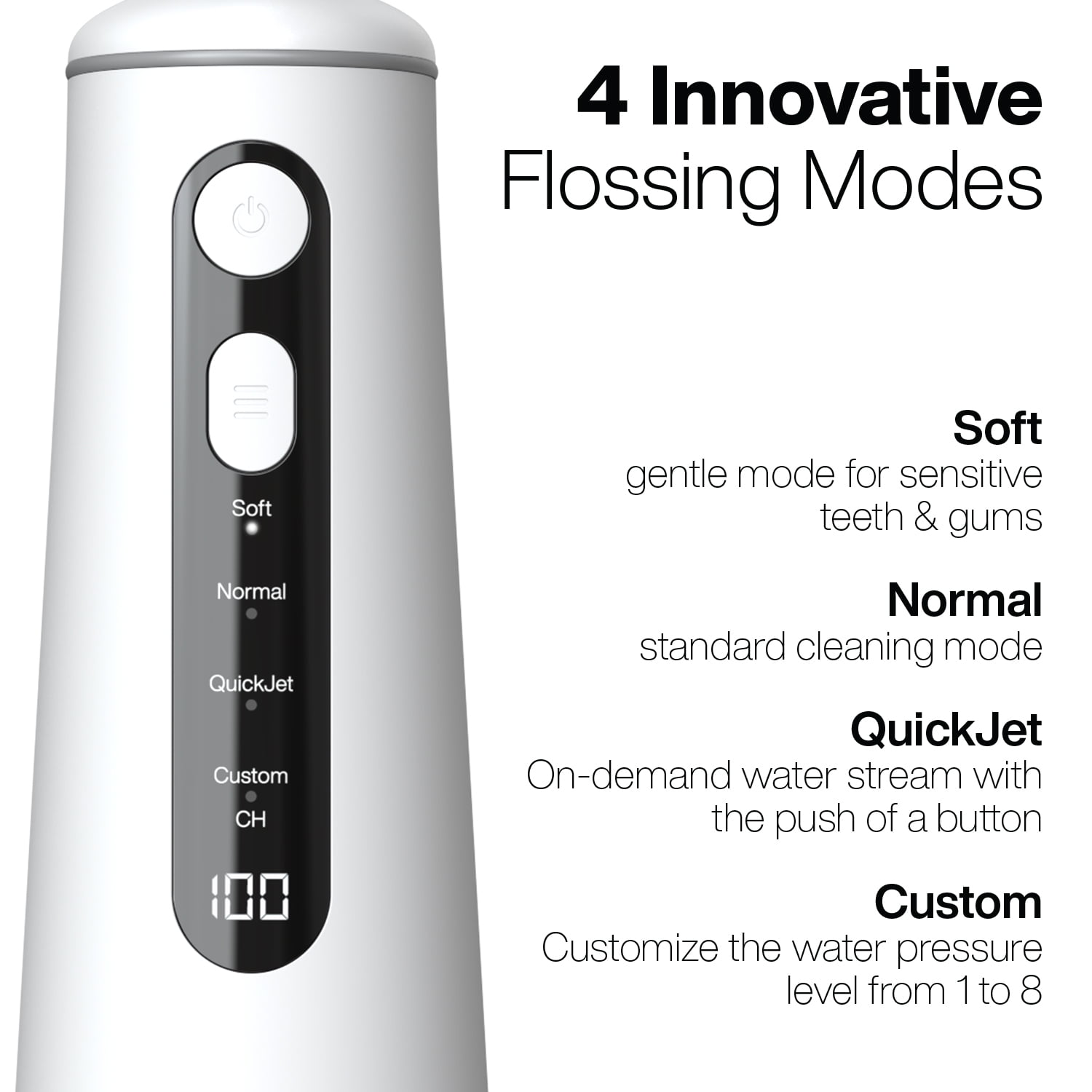 AquaSonic Elite Rechargeable Water Flosser - 300ml Tank, 4 Tips, Travel Bag, Waterproof (White)