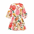 thumbnail image 5 of Fesfesfes Womens Dress Floral Print Round Neck Summer Dress Loose Casual 3/4 Sleeve Mini Sundress, 5 of 9