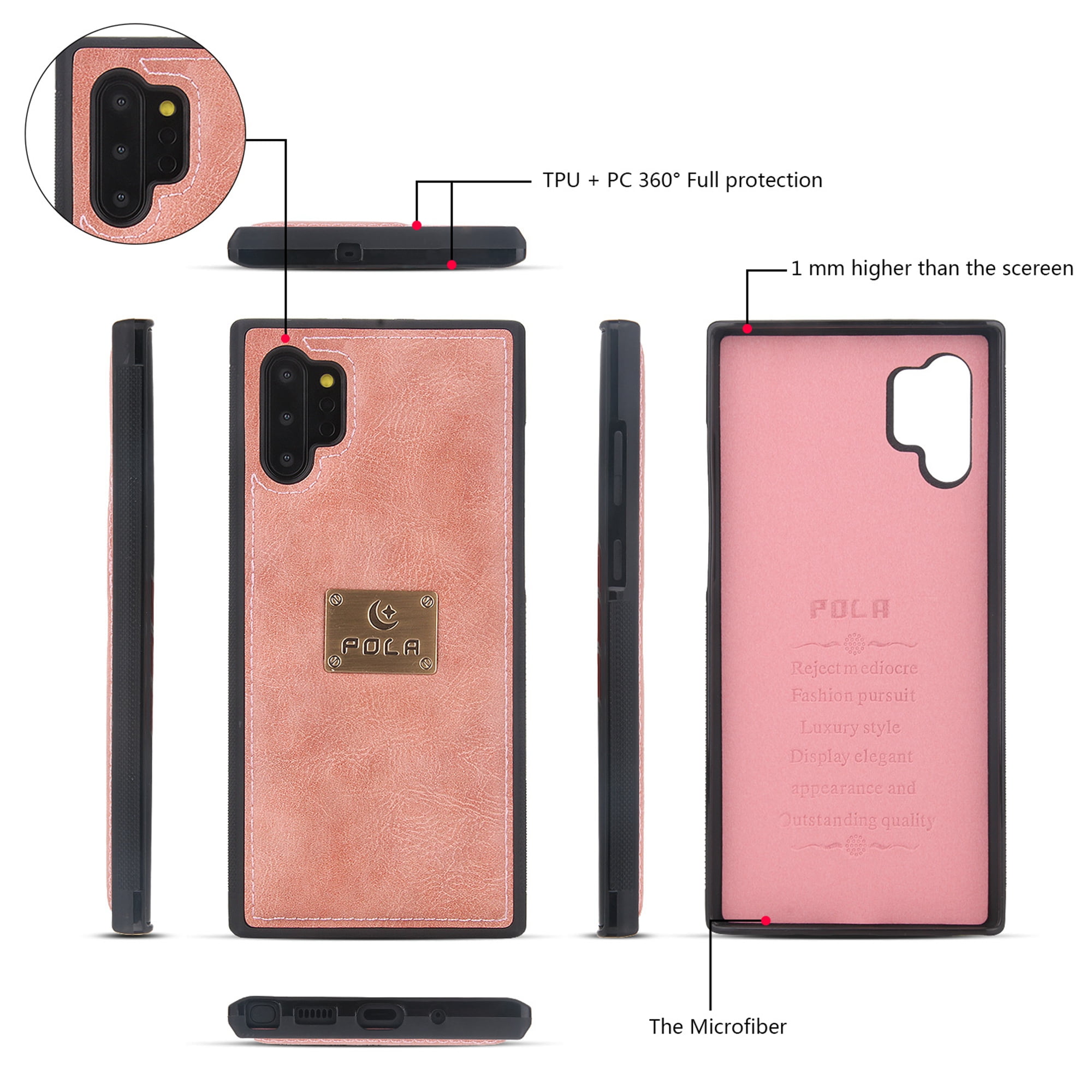 Samsung Galaxy Note 10 Plus Wallet Detachable Case, Dteck Zipper Purse Phone Case Multi-functional Folio Flip Leather Removable Magnetic Back Cover For Samsung Galaxy Note10+, Pink