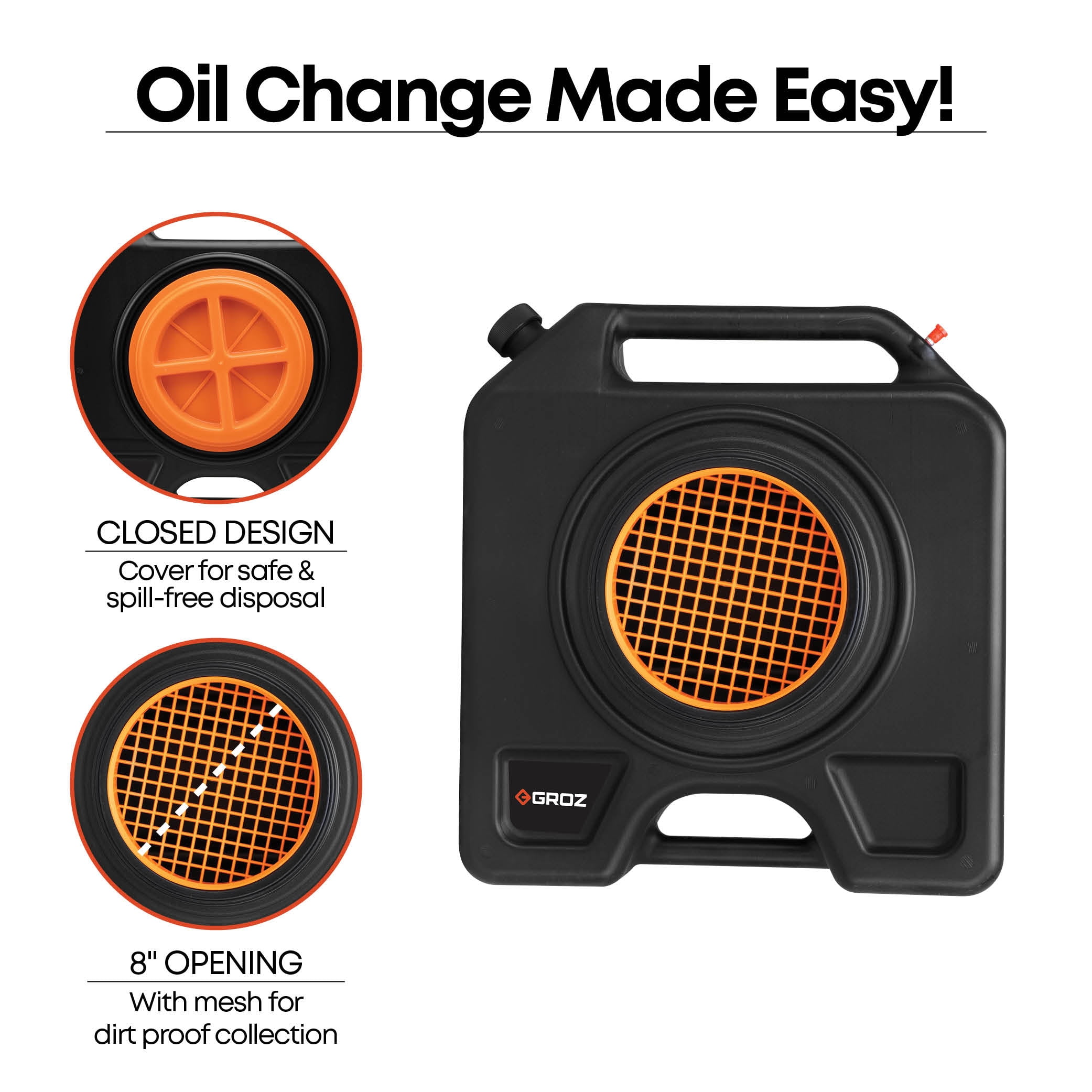 Groz 15 Quart Oil Drain Pan with O-Ring Seal and Screw Cap
